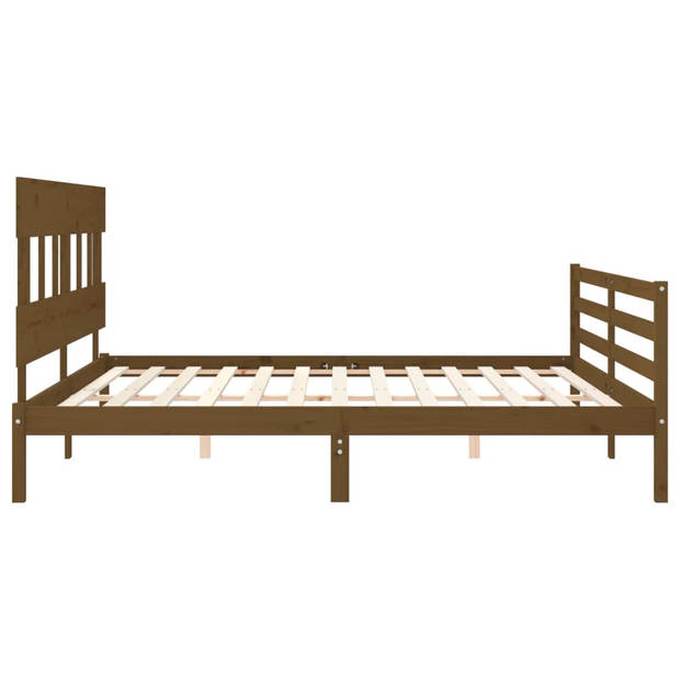 vidaXL Bedframe met hoofdbord massief hout honingbruin 200x200 cm