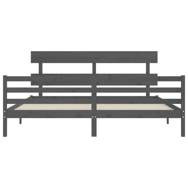 vidaXL Bedframe met hoofdbord massief hout grijs 200x200 cm