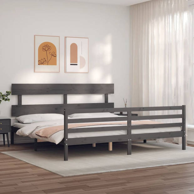 vidaXL Bedframe met hoofdbord massief hout grijs 200x200 cm