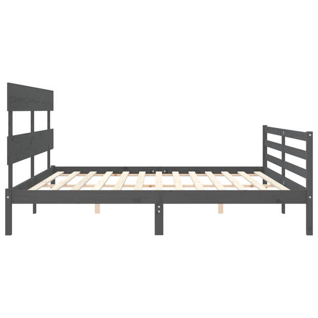 vidaXL Bedframe met hoofdbord massief hout grijs 200x200 cm