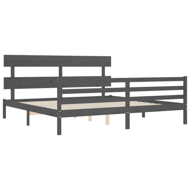 vidaXL Bedframe met hoofdbord massief hout grijs 200x200 cm