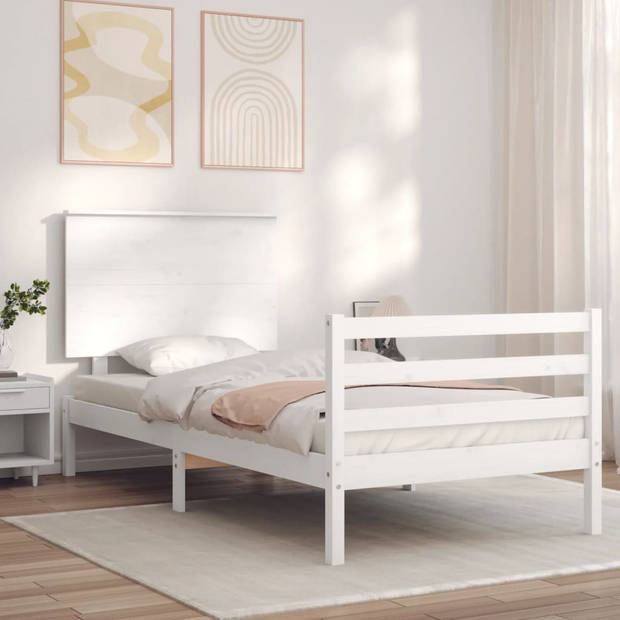 vidaXL Bedframe met hoofdbord massief hout wit