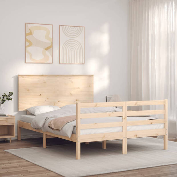 vidaXL Bedframe met hoofdbord massief hout