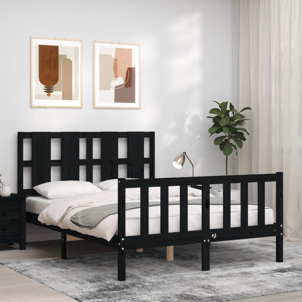 vidaXL Bedframe met hoofdbord massief hout zwart