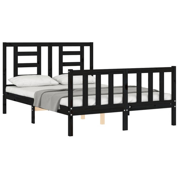 vidaXL Bedframe met hoofdbord massief hout zwart 120x200 cm