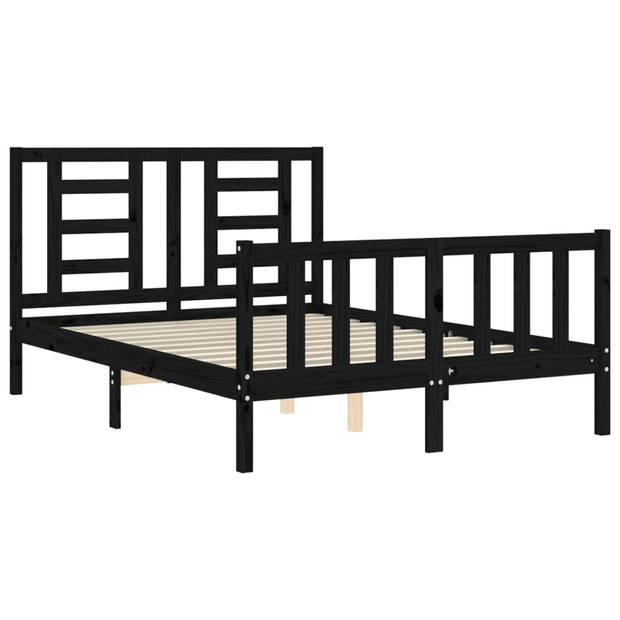 vidaXL Bedframe met hoofdbord massief hout zwart 120x200 cm