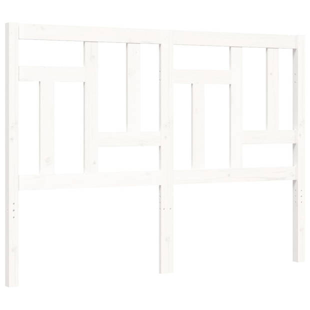 vidaXL Bedframe met hoofdbord massief hout wit 140x190 cm