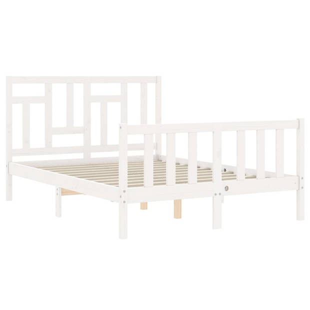 vidaXL Bedframe met hoofdbord massief hout wit 140x190 cm