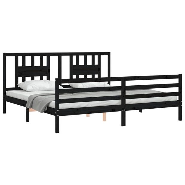 vidaXL Bedframe met hoofdbord massief hout zwart 200x200 cm