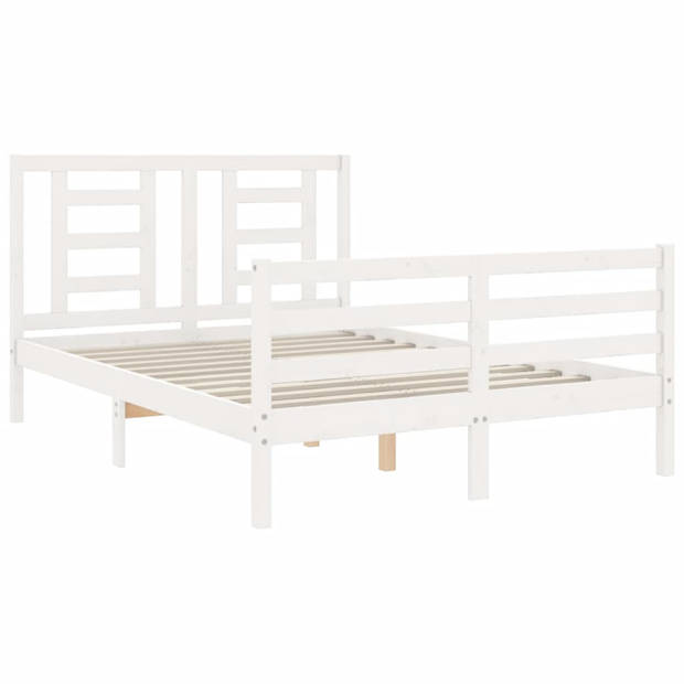 vidaXL Bedframe met hoofdbord massief hout wit 140x200 cm