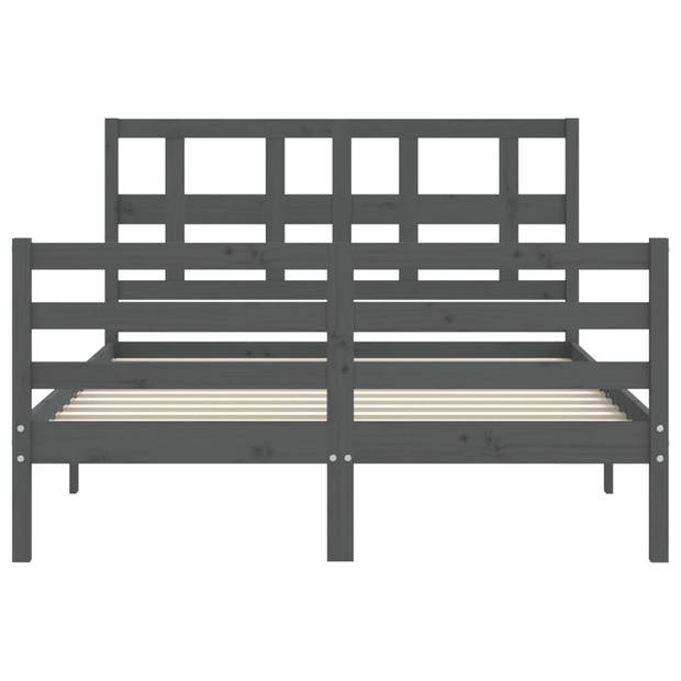 vidaXL Bedframe met hoofdbord massief hout grijs 140x190 cm