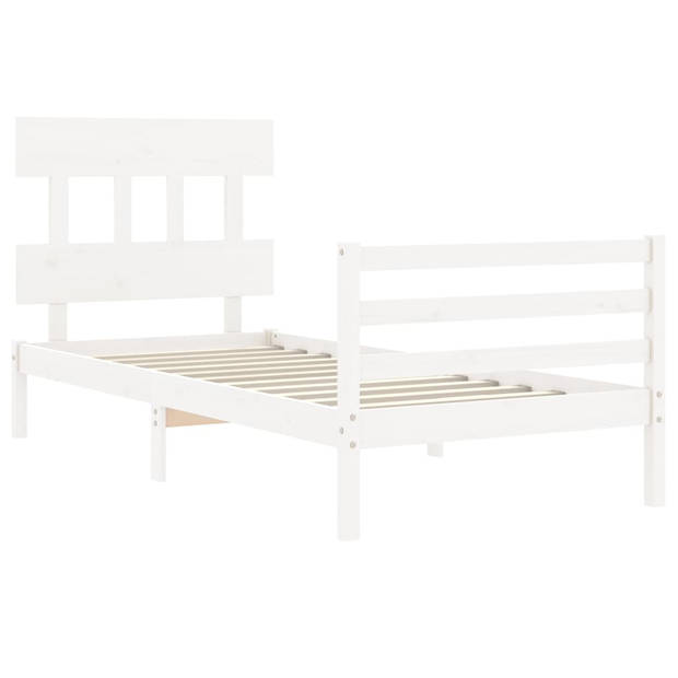 vidaXL Bedframe met hoofdbord massief hout wit 100x200 cm