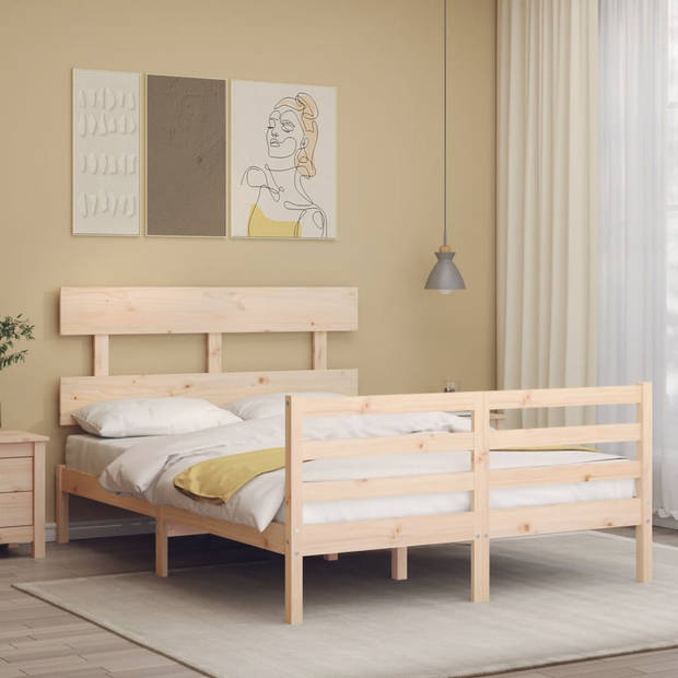 vidaXL Bedframe met hoofdbord massief hout