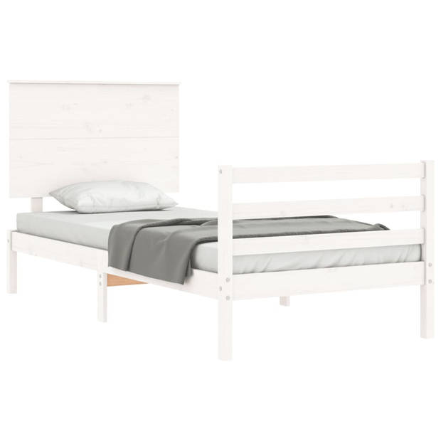 vidaXL Bedframe met hoofdbord massief hout wit 90x200 cm