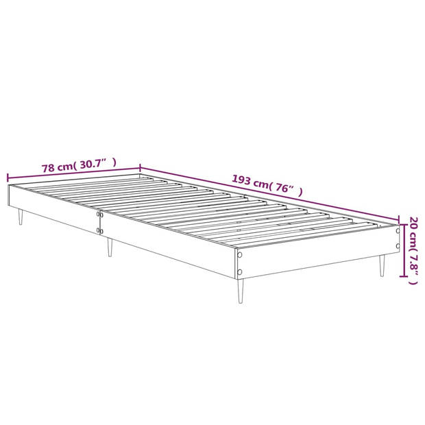 vidaXL Bedframe bewerkt hout bruin eikenkleur 75x190 cm