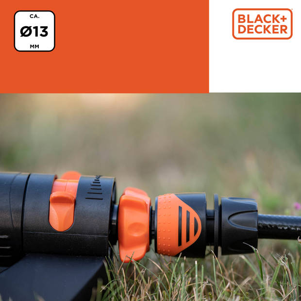 BLACK+DECKER Tuinslang Koppeling 1/2'' - Tuinslangen ?13mm - Geïntegreerde Waterstop - Kunststof - Zwart/ Oranje