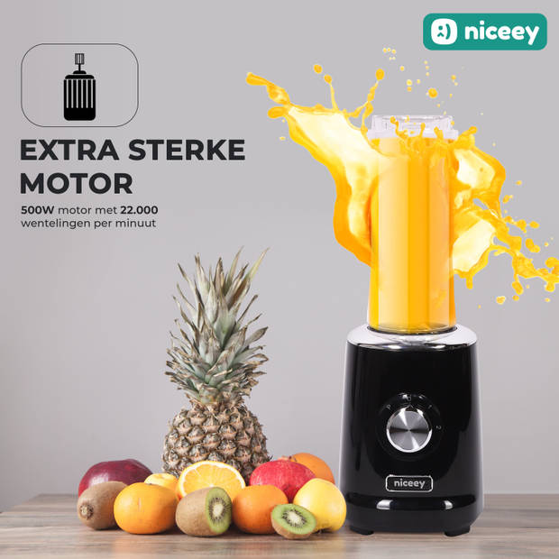 Niceey Mini Blender - Smoothie Maker - 500W - Zwart
