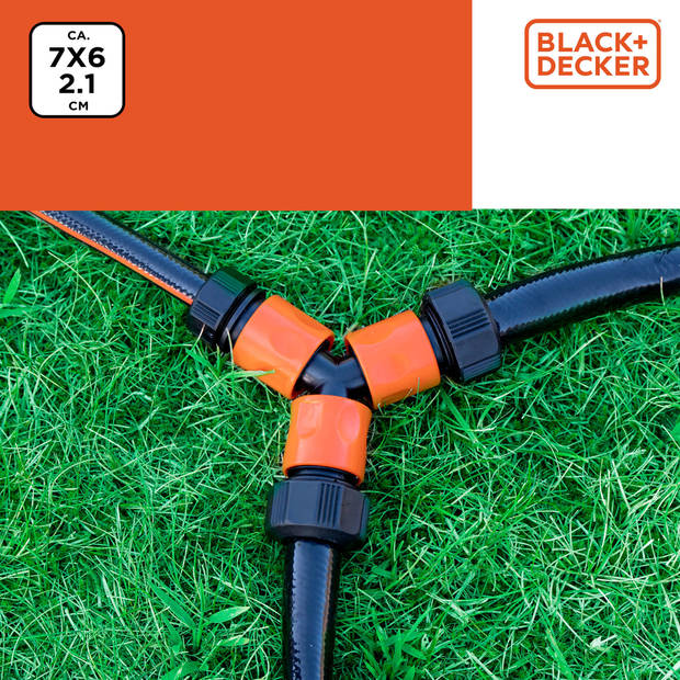 BLACK+DECKER Tuinslangkoppelstuk - 3-Weg - 7 x 6 x 2.1 CM - Zwart