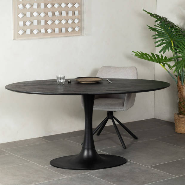 Giga Meubel - Eettafel Ovaal - Zwart - 160cm - O-poot - Eettafel Ziggy