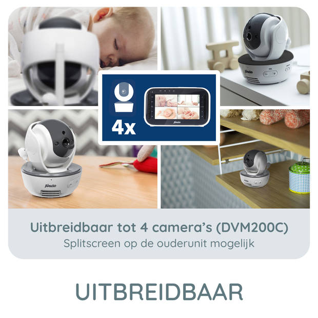 Babyfoon met camera en 4.3" kleurenscherm Alecto Wit-Grijs