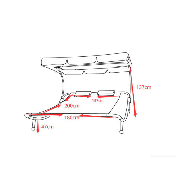 Bindox hangmat, hangendeligstoel dubbele 130x120cm met dak, wielen, 2 kussens grijs.