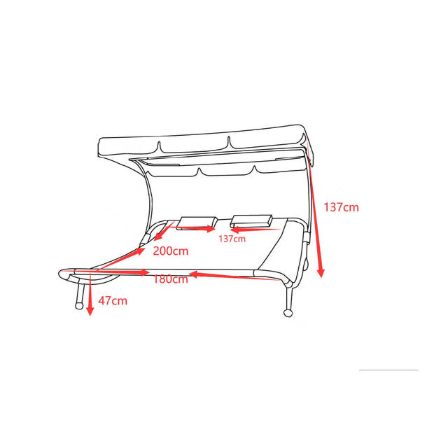 Bindox hangmat, hangendeligstoel dubbele 130x120cm met dak, wielen, 2 kussens créme.