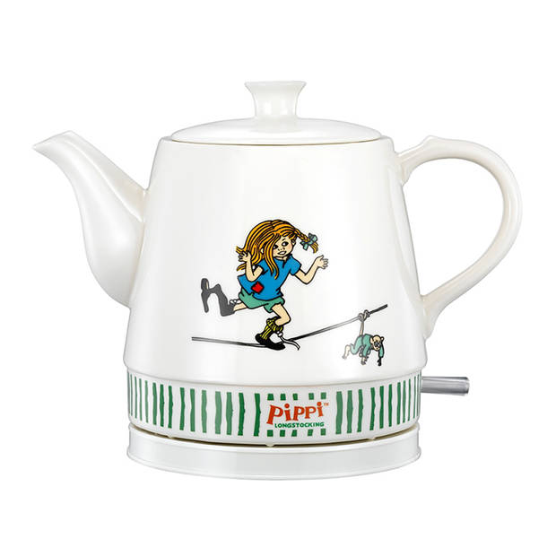 Pippi 20130005 - Pippi Langkous keramische waterkoker - 0,8 Liter - Pippi circus design Pippi Wit