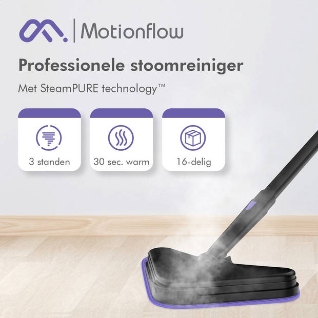 Motionflow 16-in-1 Stoomreiniger - Handstomer - Vlekkenreiniger - Diepte reiniging voor vloer, bank, badkamer en tapijt