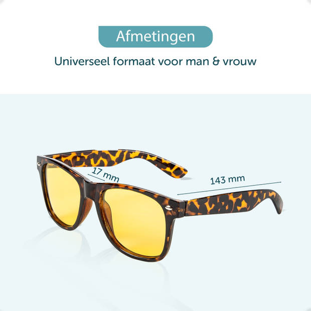 ForDig Nachtbril (Leopard) - Incl. Brillenhoes en Schoonmaakdoek - Overzetbril Auto - Opzetbril Nacht - Geel Overzet