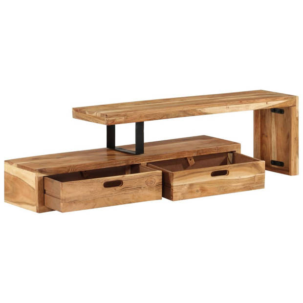 The Living Store TV-meubel - TV-meubel Massief Acaciahout - 112x30x40 cm - Inclusief opbergruimte