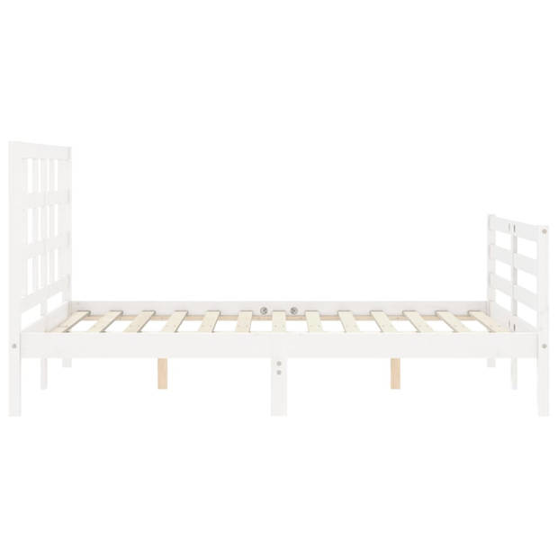 vidaXL Bedframe met hoofdbord massief hout wit 140x200 cm