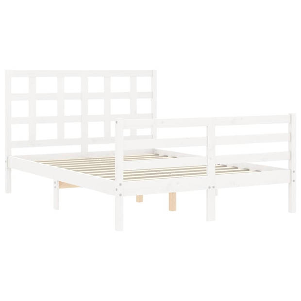 vidaXL Bedframe met hoofdbord massief hout wit 140x190 cm