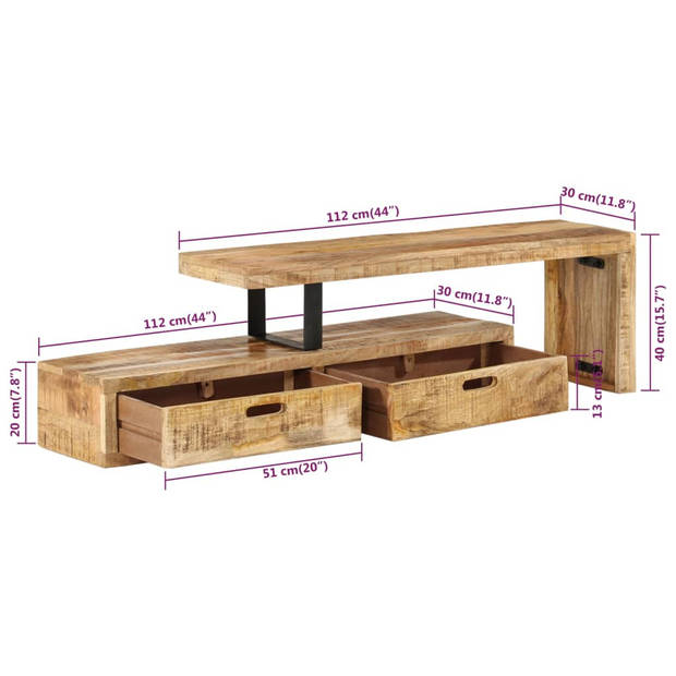 The Living Store TV-meubel Antieke Stijl - Hout - Massief Mangohout - 112 x 30 x 40 cm - Inclusief handleiding