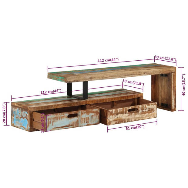 The Living Store TV-meubel Antieke Stijl - Hout - 112x30x40/112x30x20 cm - Massief gerecycled hout