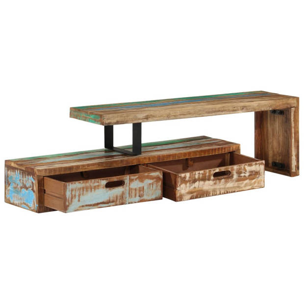 The Living Store TV-meubel Antieke Stijl - Hout - 112x30x40/112x30x20 cm - Massief gerecycled hout