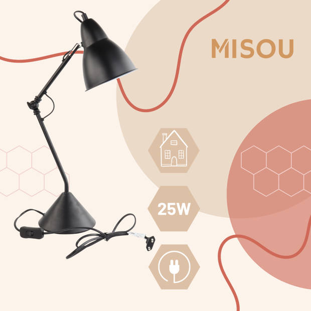 MISOU Bureaulamp - Zwart - Verstelbaar - Metaal - Retro - 25x15x62cm