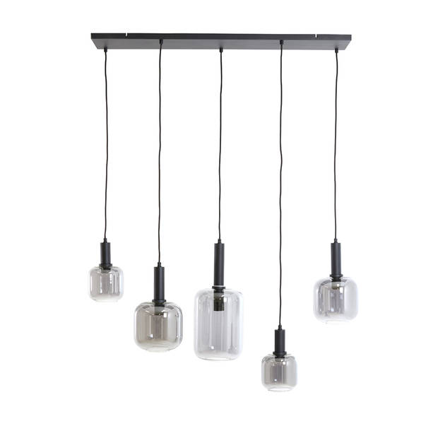 Light&living Hanglamp 5L 110x22x32 cm LEKAR zwart+smoke glas