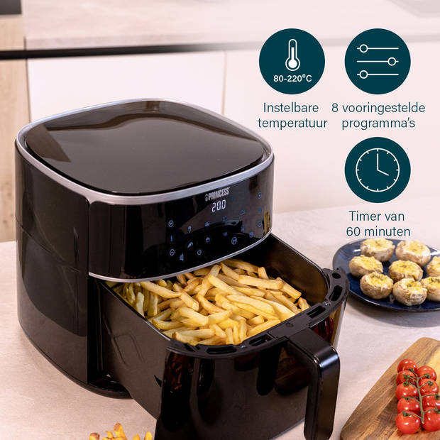 Princess 182244 Digitale Airfryer 6L – Touchscreen - 8 Programma’s - Verstelbaar Grillrack