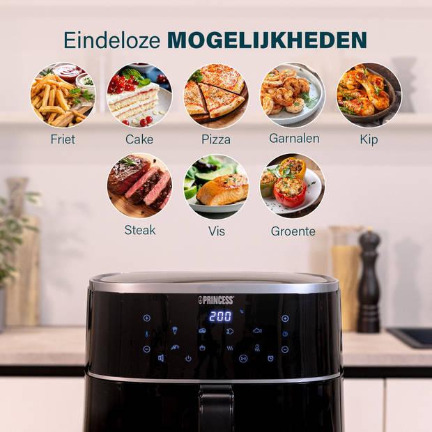 Princess 182244 Digitale Airfryer 6L – Touchscreen - 8 Programma’s - Verstelbaar Grillrack