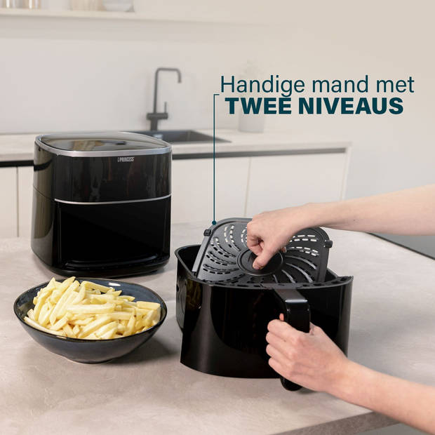 Princess 182254 Digitale Airfryer XXL - 8 Liter - Verstelbaar Grillrack - Touchscreen - 8 Programma's - 1800W