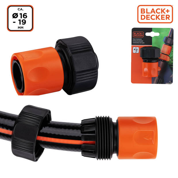 BLACK+DECKER Tuinslang Snelkoppeling - 5/8'-3/4' - ?16-19 mm - Kunststof - Zwart/ Oranje