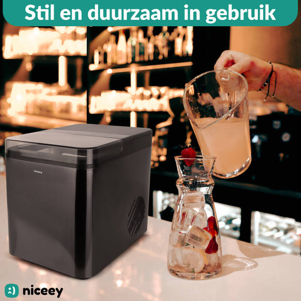 Niceey IJsblokjesmachine Plus - 2 Liter - 6-8 Min. - 12kg/24u - met IJsschep - Zwart