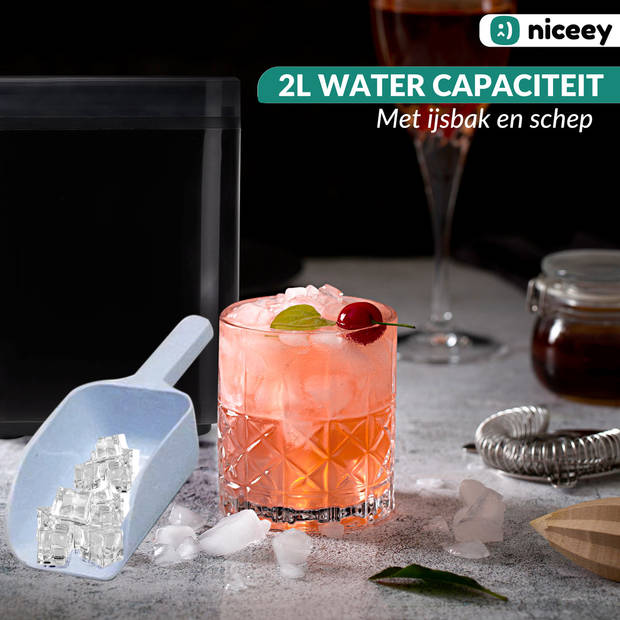 Niceey IJsblokjesmachine Plus - 2 Liter - 6-8 Min. - 12kg/24u - met IJsschep - Zwart