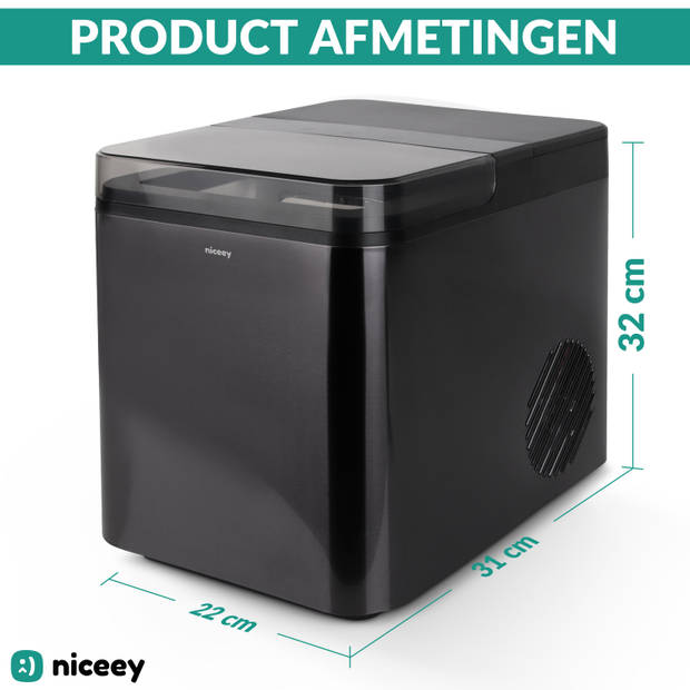 Niceey IJsblokjesmachine Plus - 2 Liter - 6-8 Min. - 12kg/24u - met IJsschep - Zwart