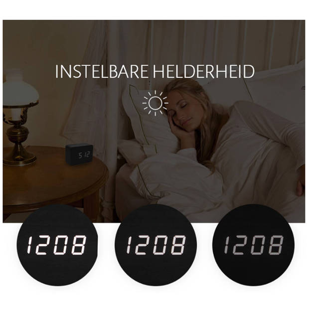 Luxe Digitale Wekker - Slaapkamer - Houtlook - Klokje Staand - Lichtgrijs