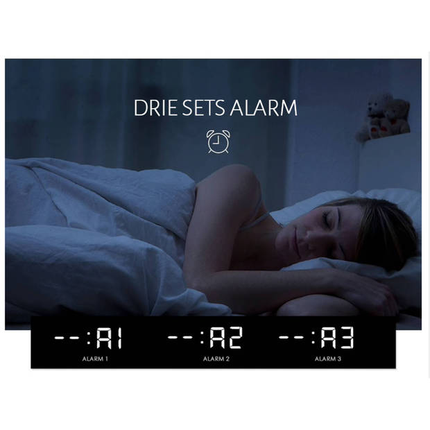 Luxe Digitale Wekker - Slaapkamer - Houtlook - Klokje Staand - Lichtgrijs