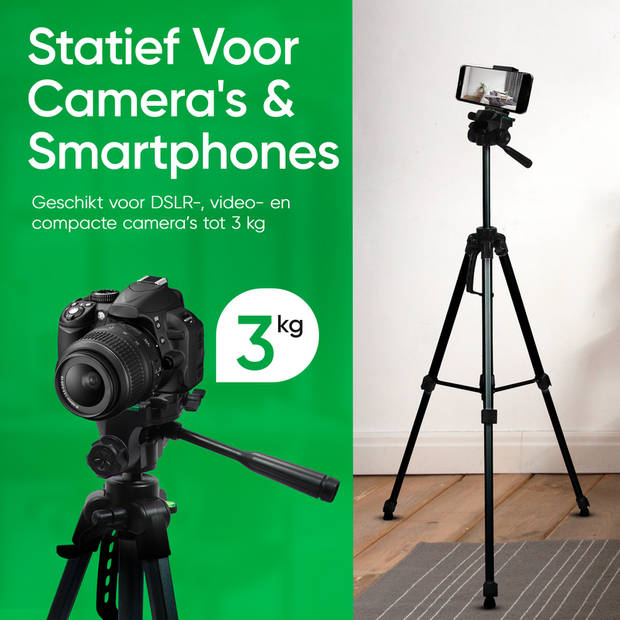PIXETOOL Universeel Camera en Telefoon Statief 170cm - Spiegelreflex - Incl. Smartphone Houder - Smartphone Statief - Tr