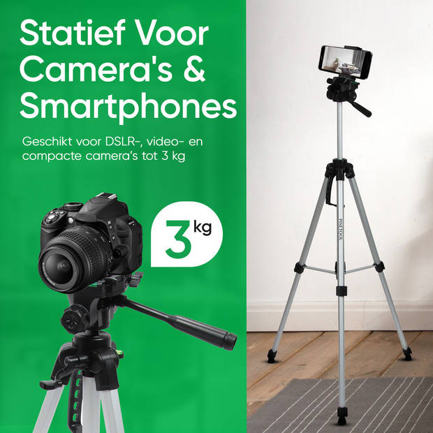 PIXETOOL Universeel Camera en Telefoon Statief 170cm - Spiegelreflex - Incl. Smartphone Houder - Smartphone Statief - Tr