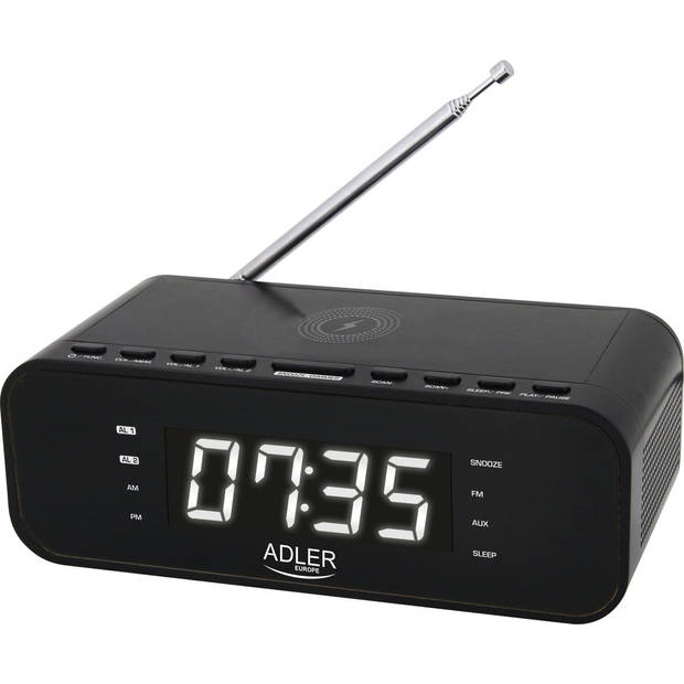 Adler 1192B - Wekkerradio met draadloze oplader voor je telefoon - zwart
