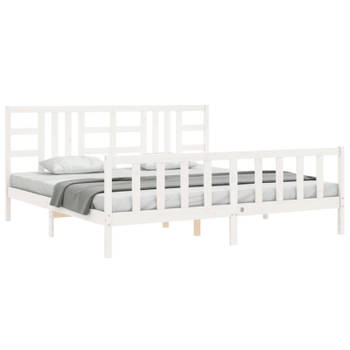 vidaXL Bedframe met hoofdbord massief hout wit 200x200 cm